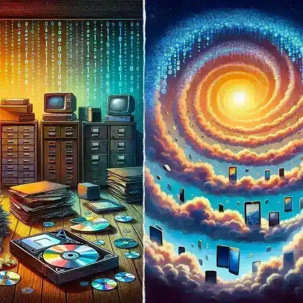 "Cloud syncing technology illustration showcasing data transfer and storage comparison between cloud services and physical removable storage devices, emphasizing the benefits of cloud solutions."