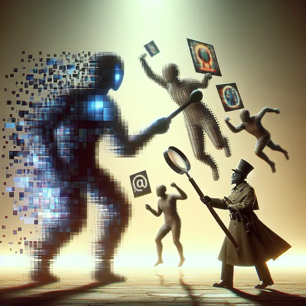 "TAKE IT DOWN Act: Illustration of deepfake technology impact on copyright enforcement, featuring a split image of a digital face overlay and a copyright symbol, highlighting the intersection of AI and intellectual property rights."