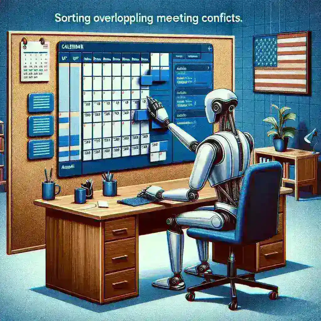 "Screenshot of Microsoft Outlook's new AI-powered calendar conflict resolution feature, highlighting interface showing suggested meeting times for users in the U.S."