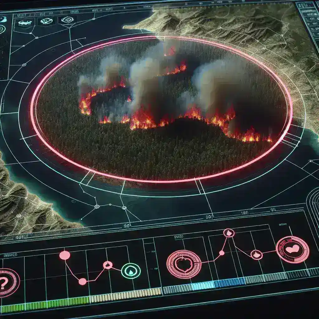 "Real-time Google Maps wildfire perimeter updates visual representation showing affected areas and safety zones for users"